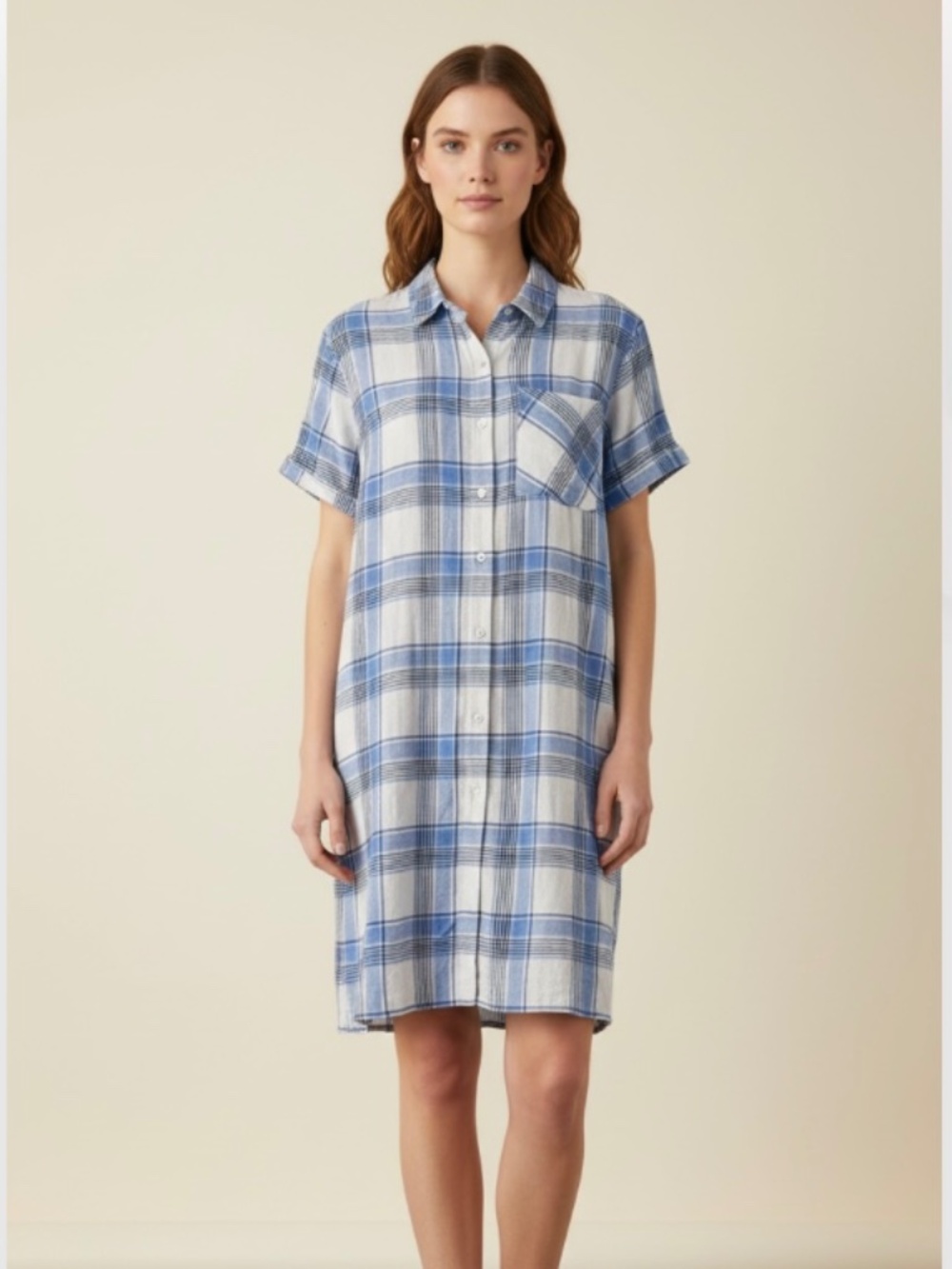 J Jill Linen Blue & White Plaid Dress  XL